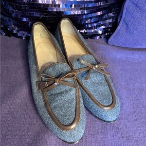 J. Crew Gray and Brown Flats with‎ Elegant Leather Accents Size 6